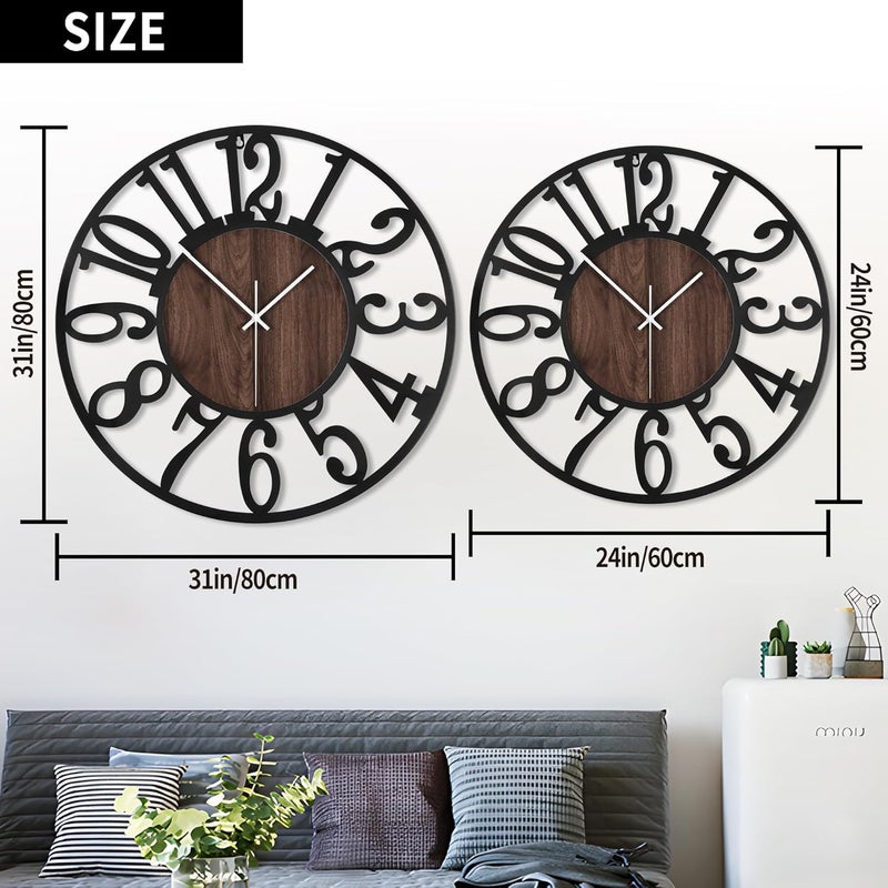 LEIKE Extra Large Wall Clocks,Silent Little Ticking,Battery Operated Vintage Round Modern Wood Wall Clock for Living Room, Bedroom,Farmhouse,Office Home Decor-32 Inch(Black-Arabic Number) - Image 4